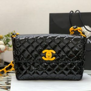Chanel Vinyl Classic Black and Yellow Shoulder bag For Women 29cm/11.5in
