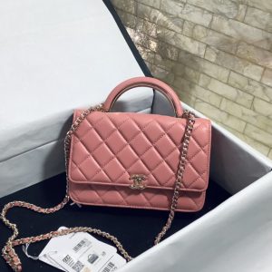 Chanel Hand-Held Oblique Cross Bag Pink For Women, Women's Bags 6.7in/19cm