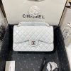 Chanel Large Classic Handbag Silver Hardware White For Women, Women's Handbags, Shoulder Bags 11.8in/30cm