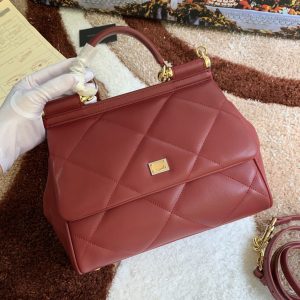 Dolce & Gabbana Medium Sicily Bag In Quilted Burgundy For Women 10.2in/26cm DG