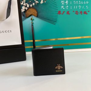 Gucci Bee Logo Black Bi-Fold Wallet For Men, Men’s Wallet 11cm/4.3in GG 523664