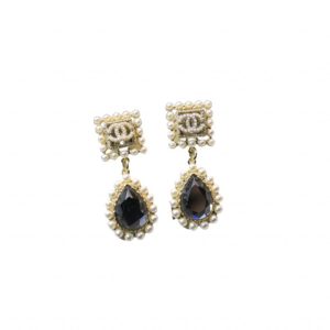 Chanel Black Twinkle Stone Earrings Gold Tone For Women