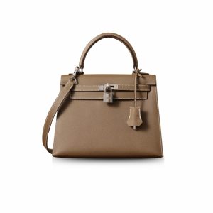 Hermes Kelly Epsom Silver Tone Lock Bag Grey For Women 9,8in/25cm