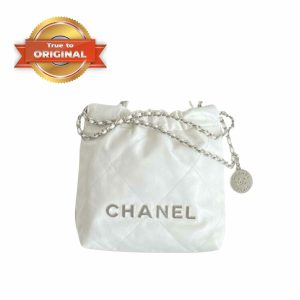 [True-to-ORIGINAL] Chanel 22 Mini Bag Silver Tone White For Women 7,1in/18cm