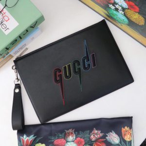 Gucci Pouch in Black With Blade Embroidery For Men, Men’s Pouch 12in/31cm GG