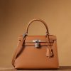 Hermes Kelly Epsom Silver Tone Lock Bag Brown For Women 9,8in/25cm