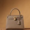 Hermes Kelly Epsom Gold Tone Lock Bag Grey For Women 9,8in/25cm