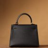 Hermes Kelly Epsom Gold Tone Lock Bag Black For Women 9,8in/25cm