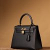 Hermes Kelly Epsom Gold Tone Lock Bag Black For Women 9,8in/25cm
