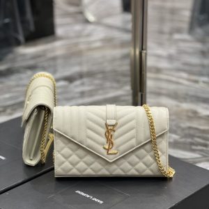 Saint Laurent Envelope Small Chain Bag White For Women, Women’s Bags 8.6in/22cm YSL