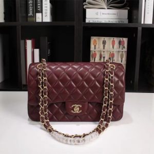 Chanel Classic HandBag Claret Red For Women 9.9in/25.5cm A01112