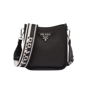 PRADA LEATHER MINI SHOULDER BAG BLACK 20CM 1BH191 2DKV F0002 V 3OO