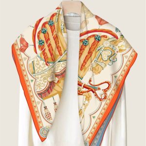 Hermes Les Parfums Monochrome Silk Two Color styles Sides Scarf White For Women
